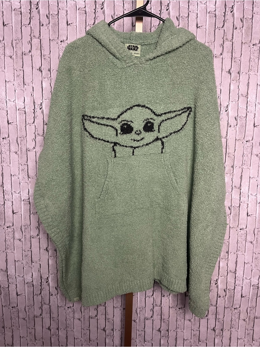 Barefoot Dreams Star Wars Grogu CozyChic Hooded Poncho Green Adult OS